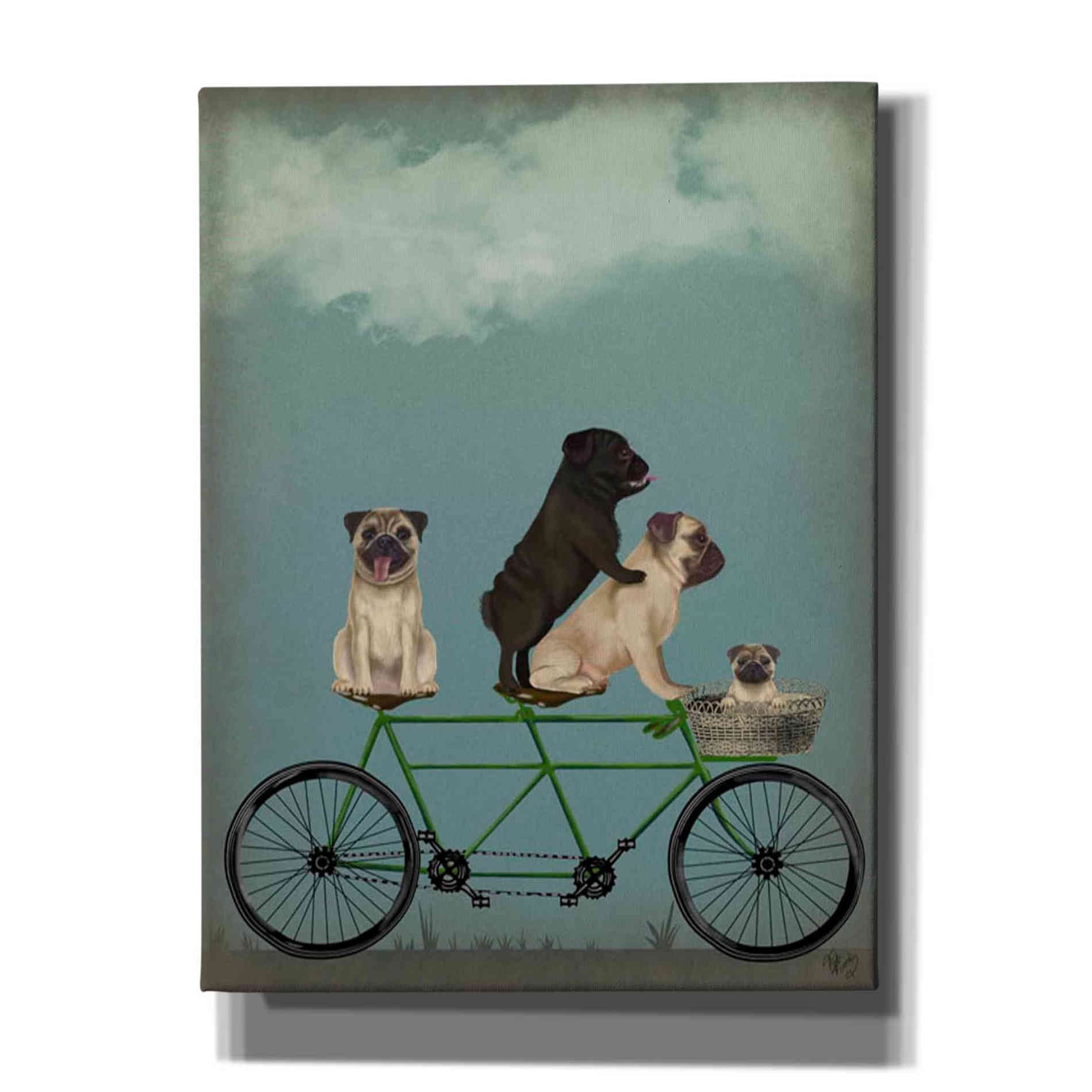 'Pug Tandem' by Fab Funky Giclee Canvas Wall Art