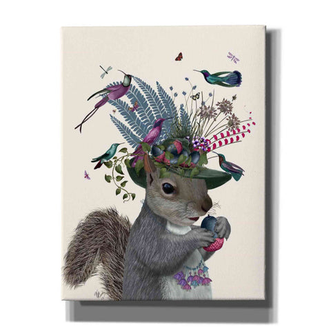 Image of 'Squirrel Birdkeeper and Blue Acorns' by Fab Funky Giclee Canvas Wall Art