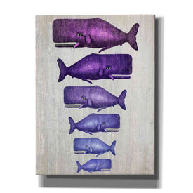 'Whale Family Purple on White' by Fab Funky Giclee Canvas Wall Art