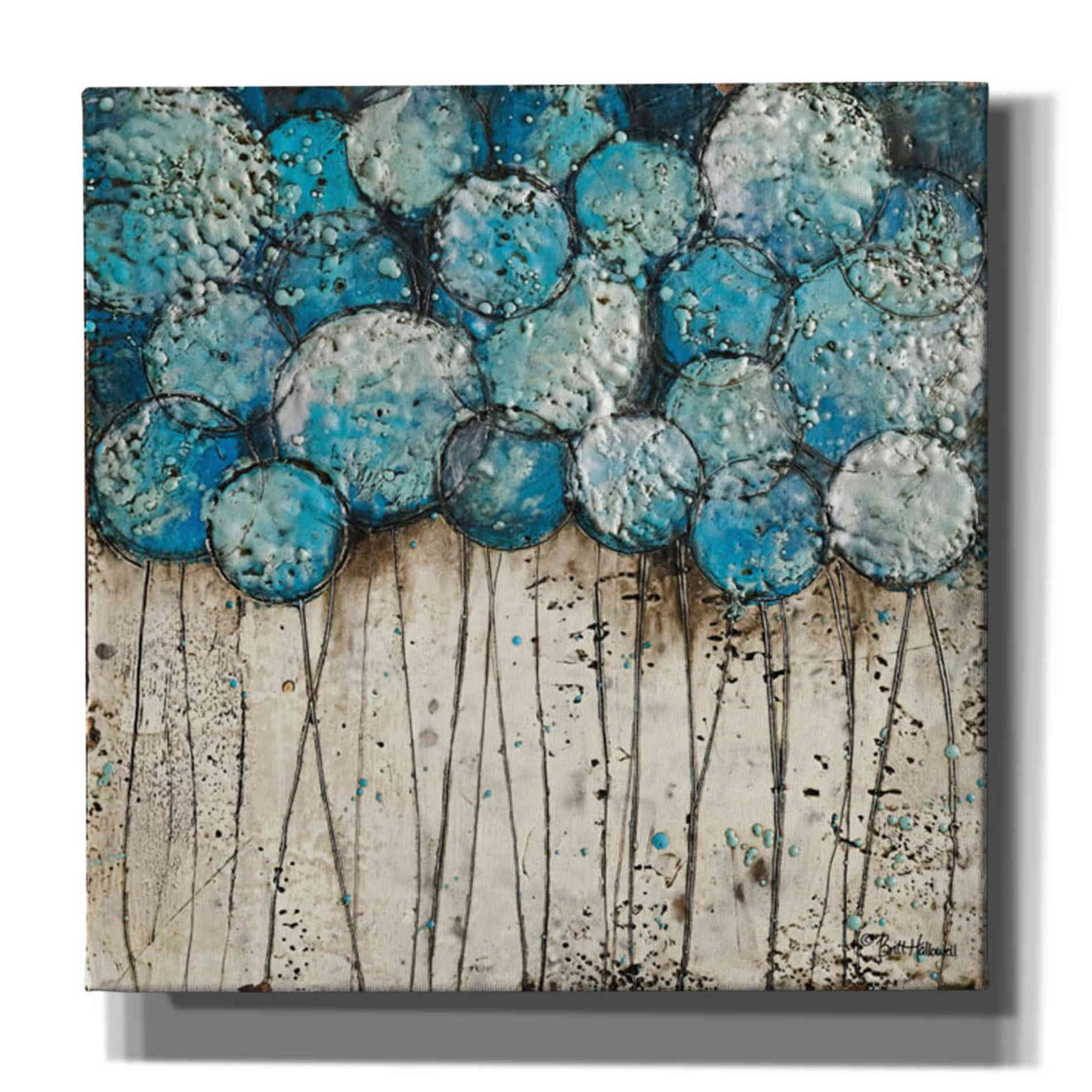 'Bubble Trees in Blue' by Britt Hallowell, Canvas Wall Art,Size 1 Square