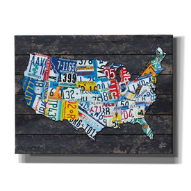 'USA License Plate Map' by Britt Hallowell, Canvas Wall Art,Size B Landscape