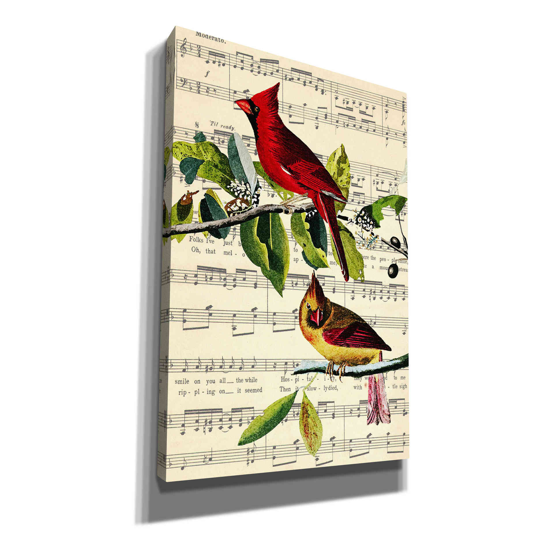'The Cardinal Sings' by John James Audubon, Canvas Wall Art,12 x 18