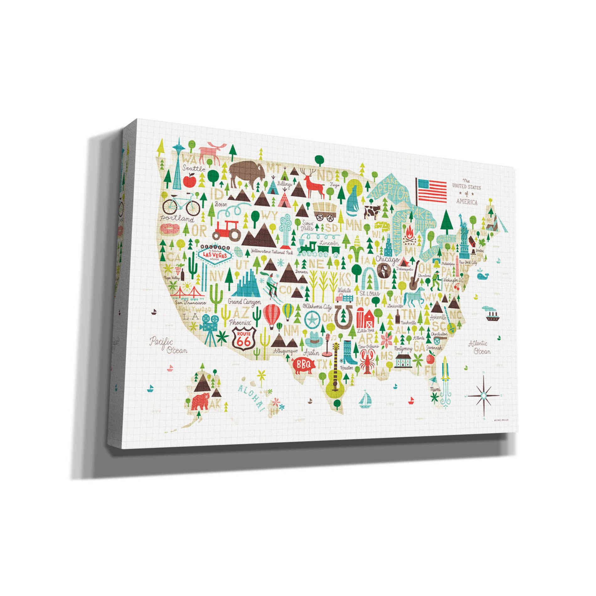'Illustrated USA' by Michael Mullan, Canvas Wall Art
