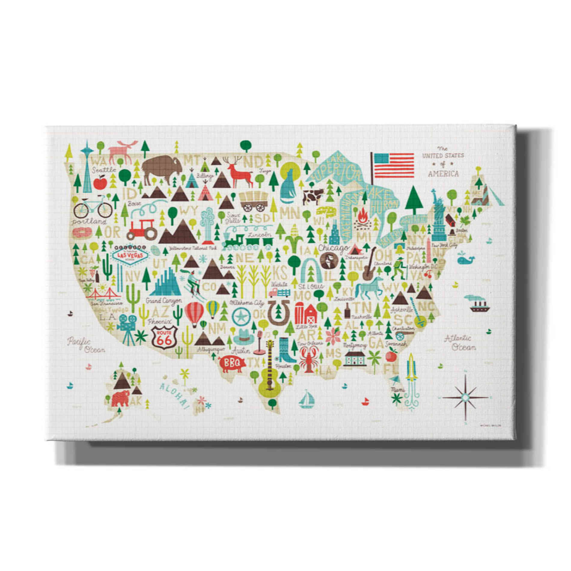 'Illustrated USA' by Michael Mullan, Canvas Wall Art
