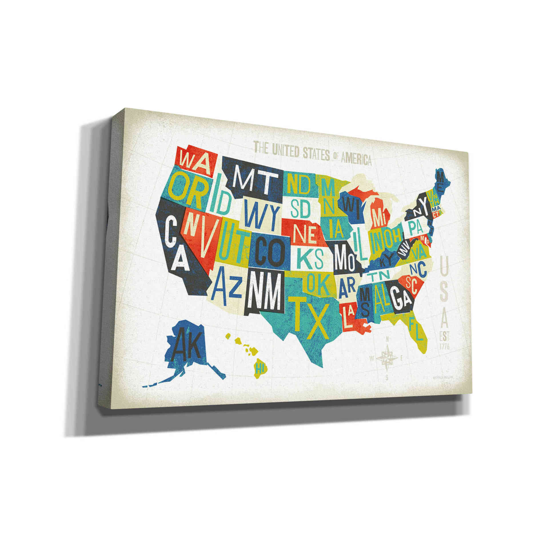 'Letterpress USA Map' by Michael Mullan, Canvas Wall Art
