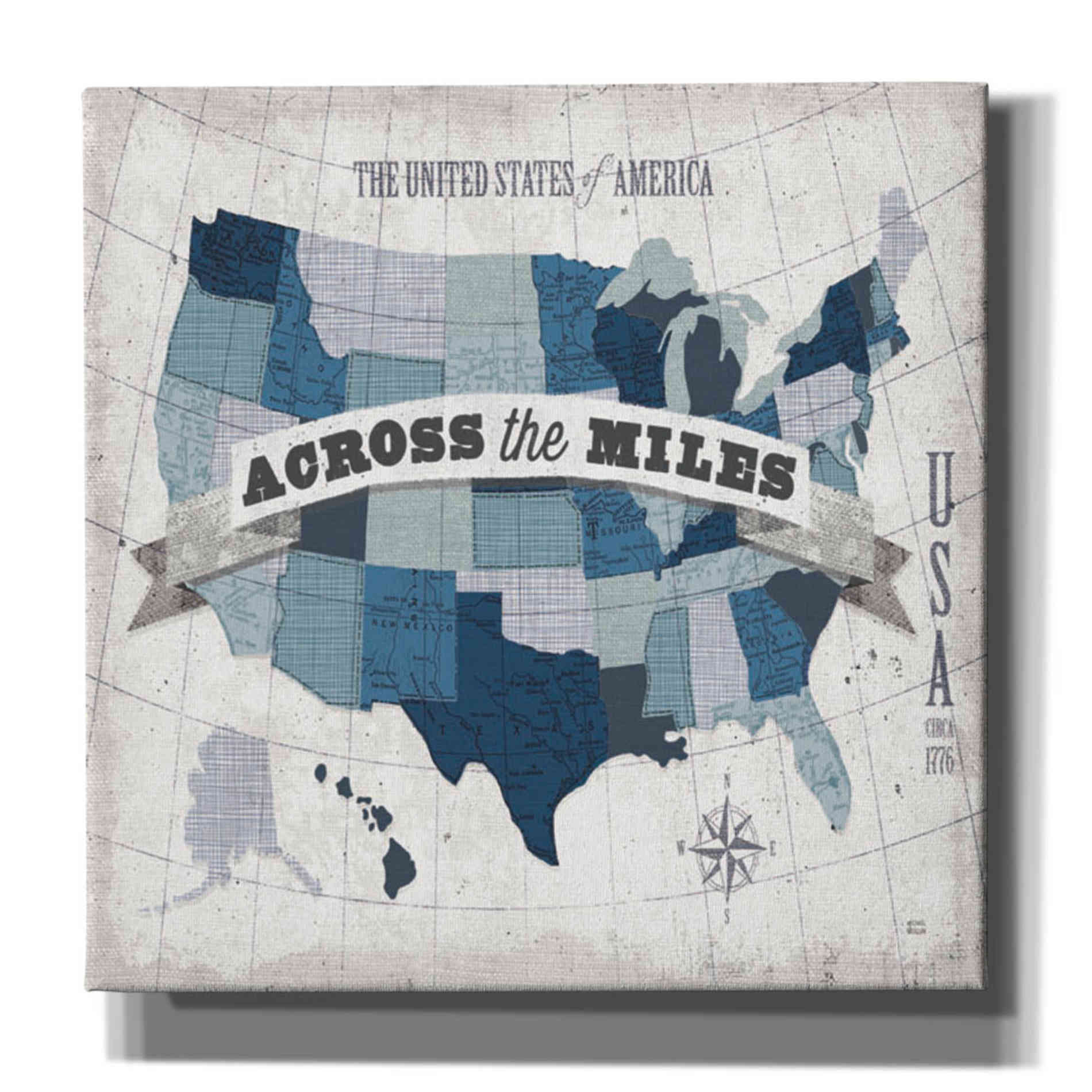 'USA Modern Vintage Blue Grey with Words' by Michael Mullan, Canvas Wall Art