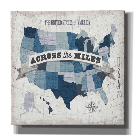 Image of 'USA Modern Vintage Blue Grey with Words' by Michael Mullan, Canvas Wall Art