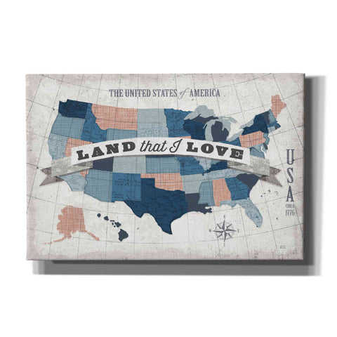 Image of 'USA Modern Vintage Blue Grey Red with Words' by Michael Mullan, Canvas Wall Art