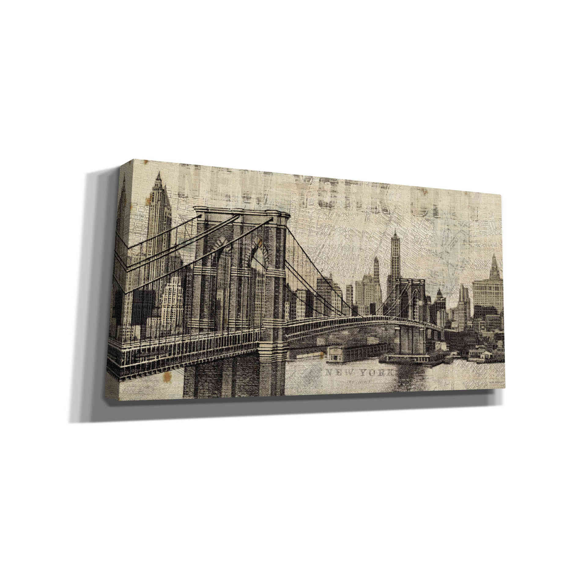 'Vintage NY Brooklyn Bridge Skyline' by Michael Mullan, Canvas Wall Art