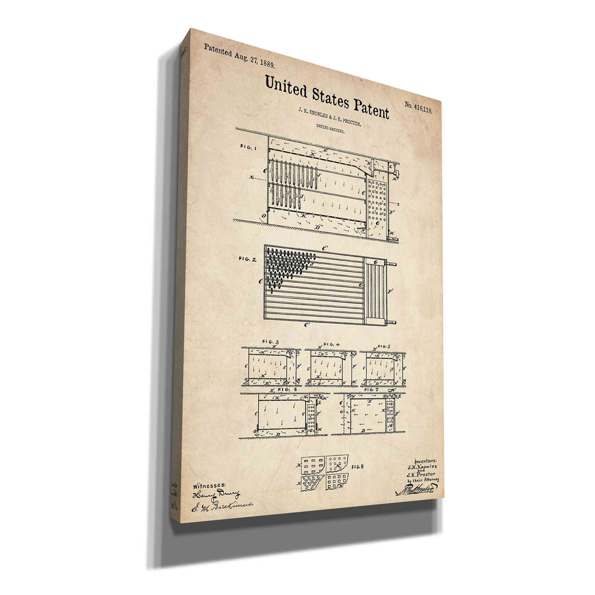 'Drying Machine Blueprint Patent Parchment' Canvas Wall Art,Size A Portrait