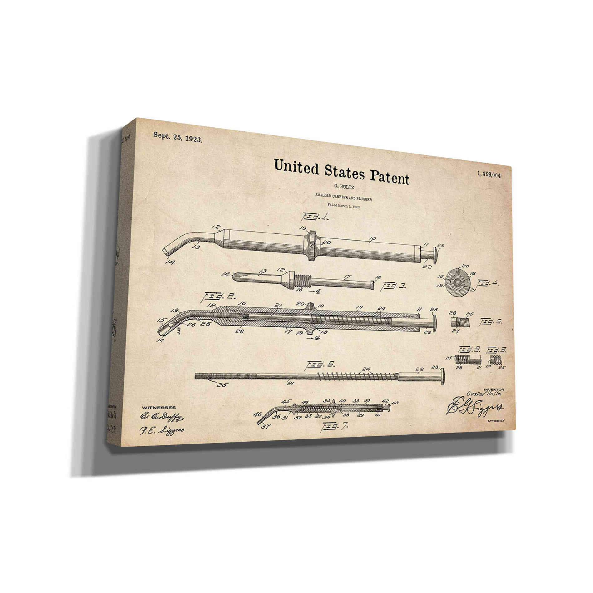 'Amalgam-Dentist Equipment Blueprint Patent Parchment' Canvas Wall Art,Size A Landscape