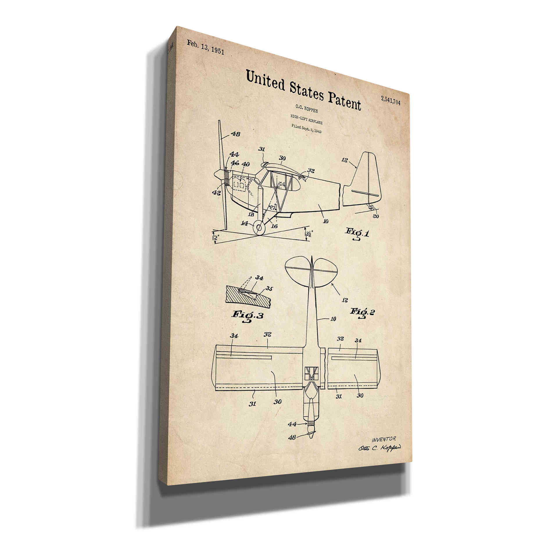 'High-Life Airplane Blueprint Patent Parchment' Canvas Wall Art,Size A Portrait