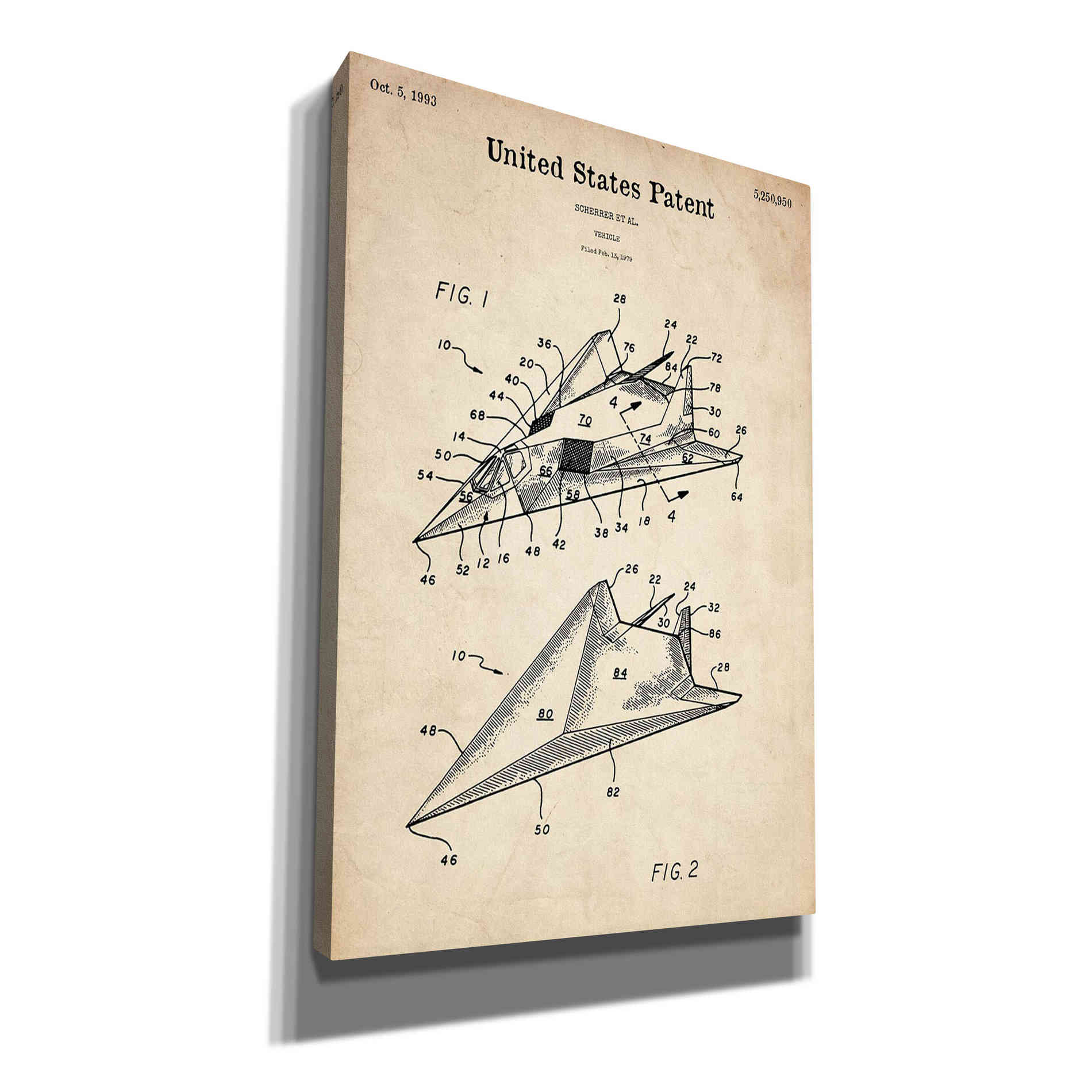 'F-117 Nighthawk Stealth Fighter Blueprint Patent Parchment' Canvas Wall Art,Size A Portrait