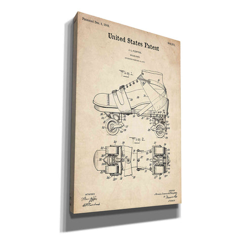 Image of 'Roller Skates Blueprint Patent Parchment' Canvas Wall Art,Size A Portrait