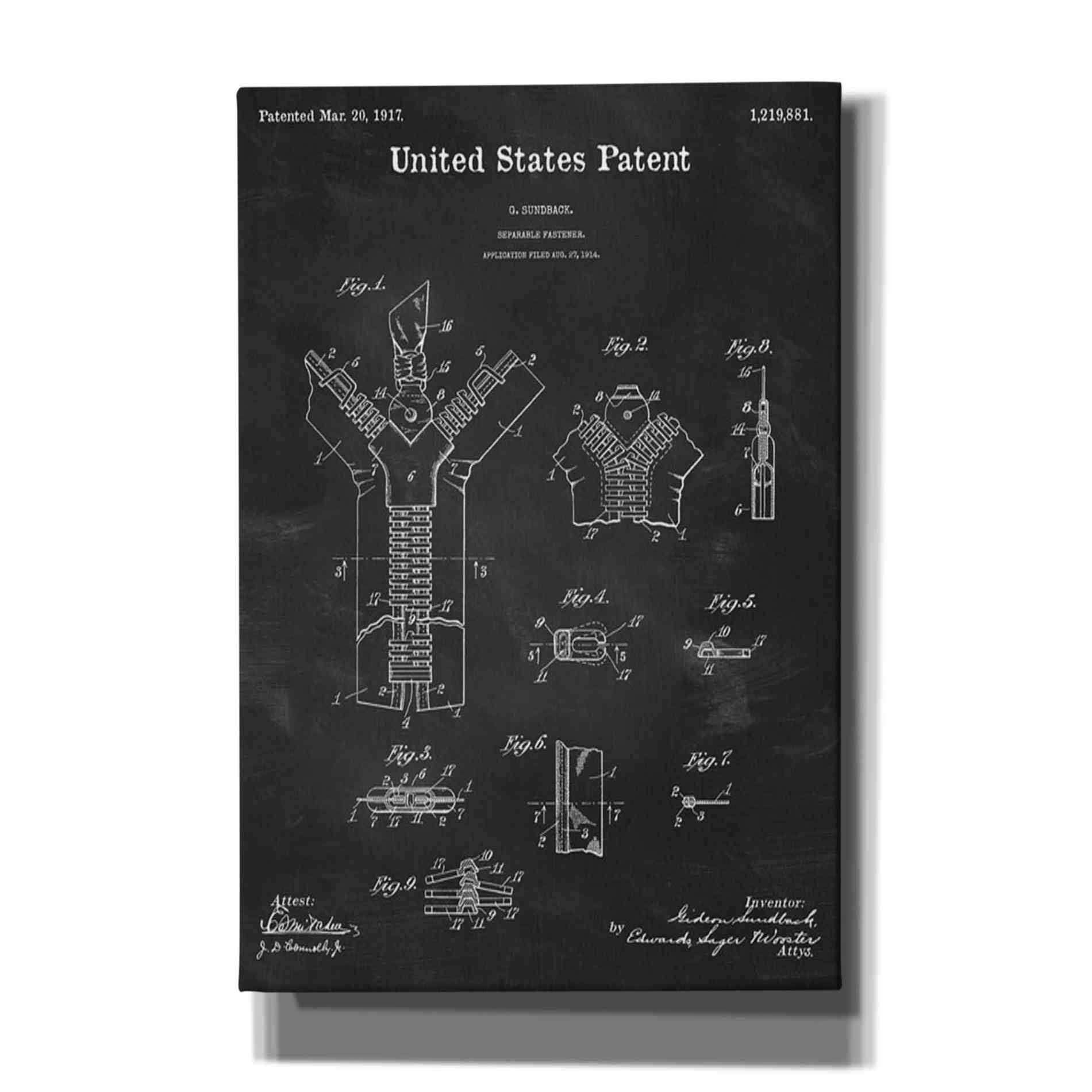 'Zipper Blueprint Patent Chalkboard' Canvas Wall Art,Size A Portrait