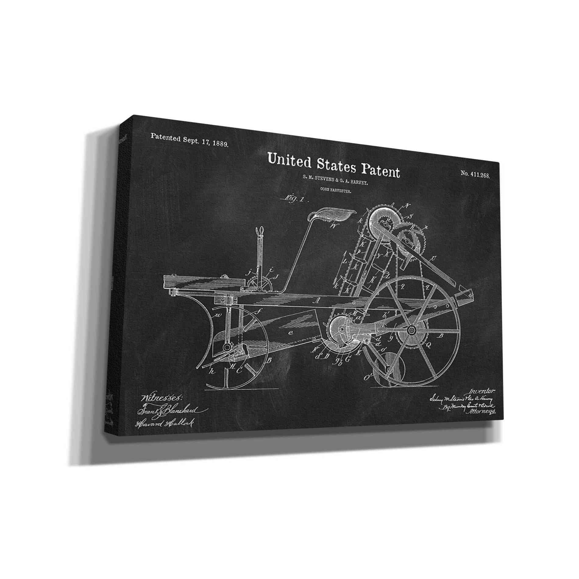 'Corn Harvester Blueprint Patent Chalkboard' Canvas Wall Art,Size A Landscape