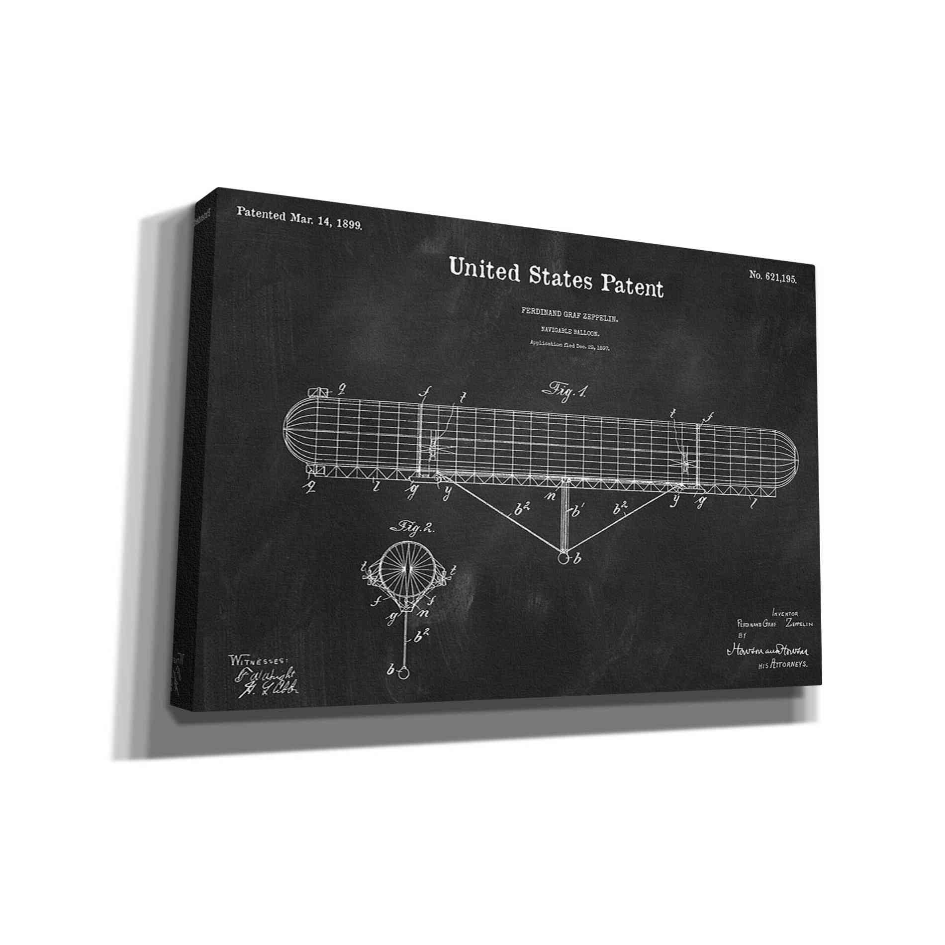 'Navigable Balloon Blueprint Patent Chalkboard' Canvas Wall Art,Size A Landscape