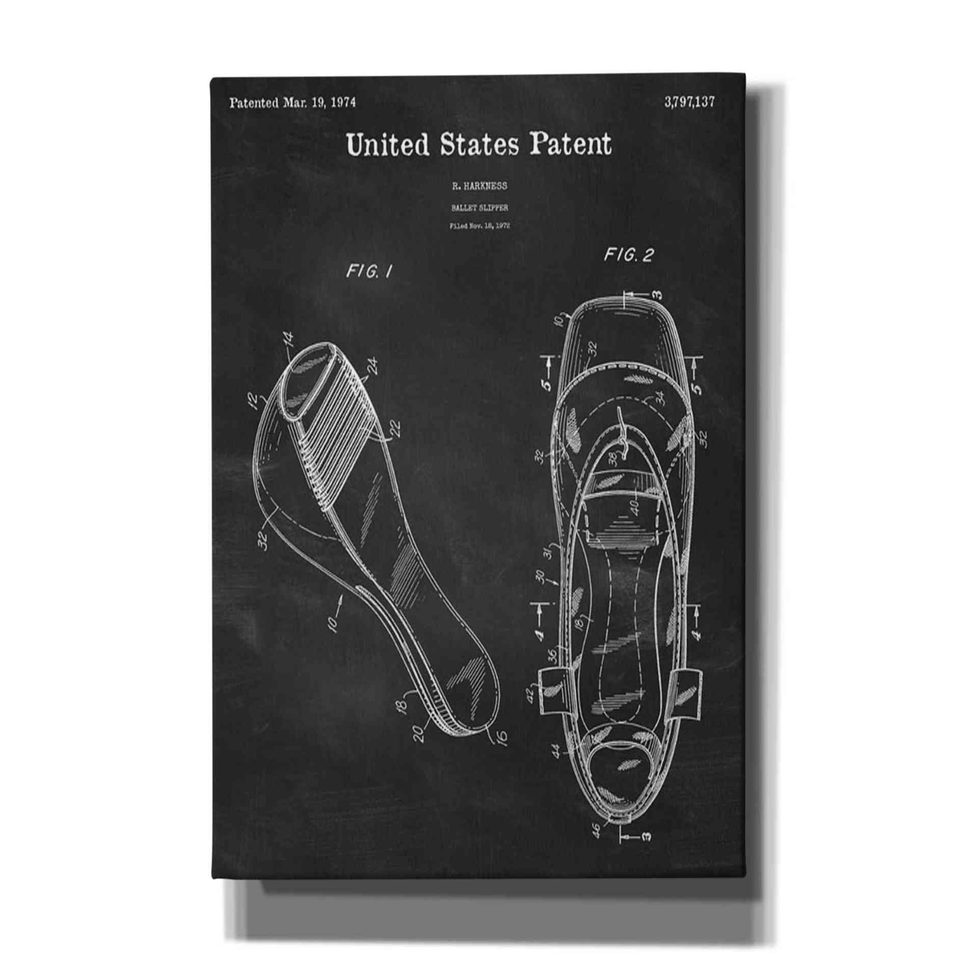 'Ballet Slippers Blueprint Patent Chalkboard' Canvas Wall Art,Size A Portrait