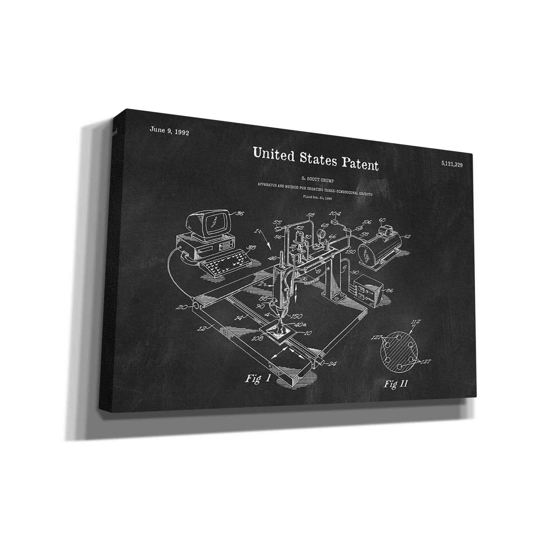 '3D Printer Blueprint Patent Chalkboard' Canvas Wall Art,Size A Landscape
