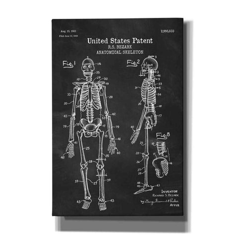 Image of 'Anatomical Skeleton Blueprint Patent Chalkboard' Canvas Wall Art