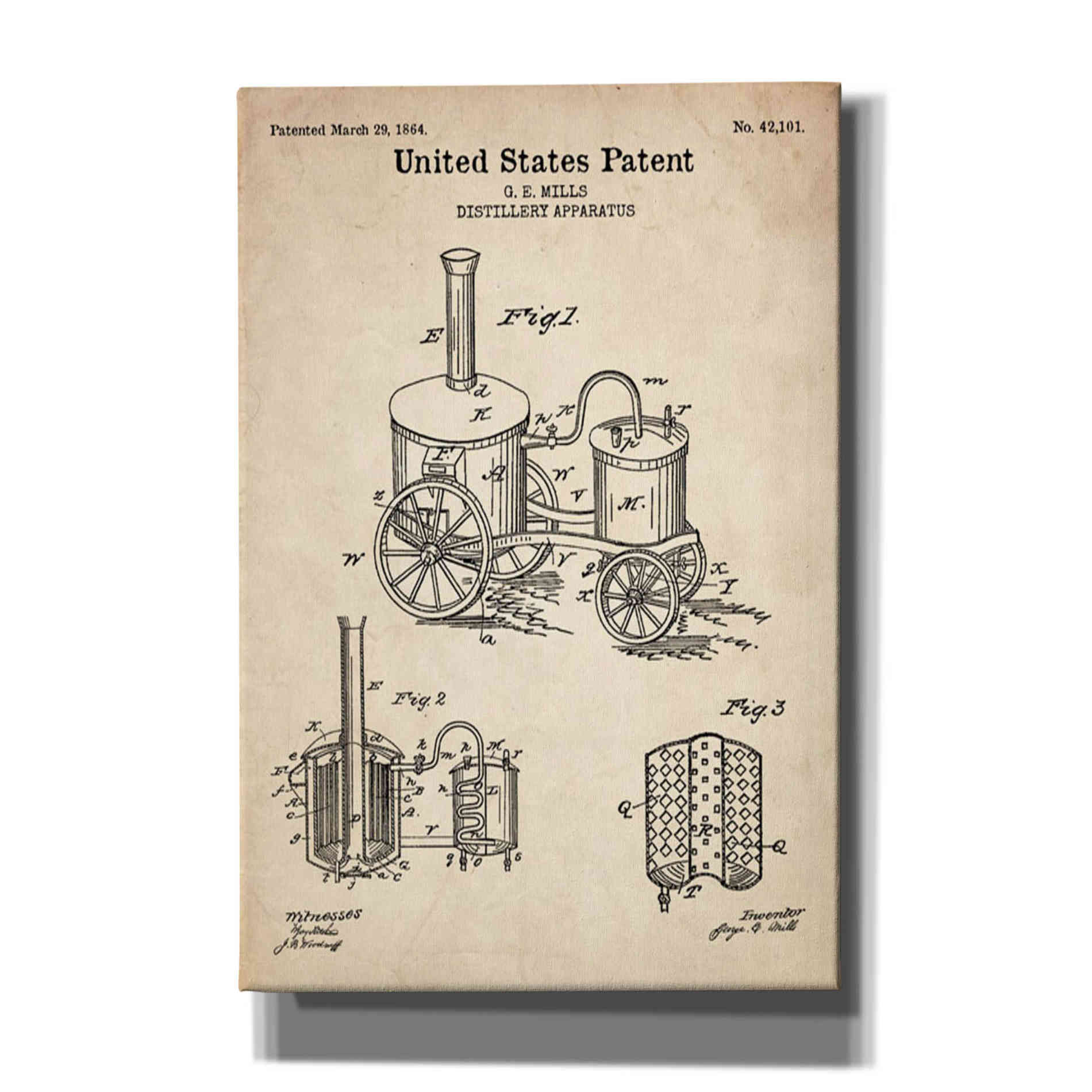 Distillery Apparatus Blueprint Patent Parchment' Canvas Wall Art