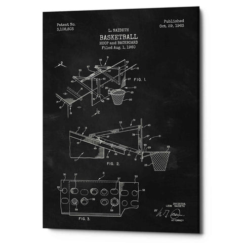 Image of 'Basketball Hoop and Backboard Blueprint Patent Chalkboard' Canvas Wall Art