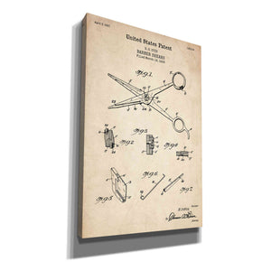 'Barber Shears Blueprint Patent Parchment' Canvas Wall Art