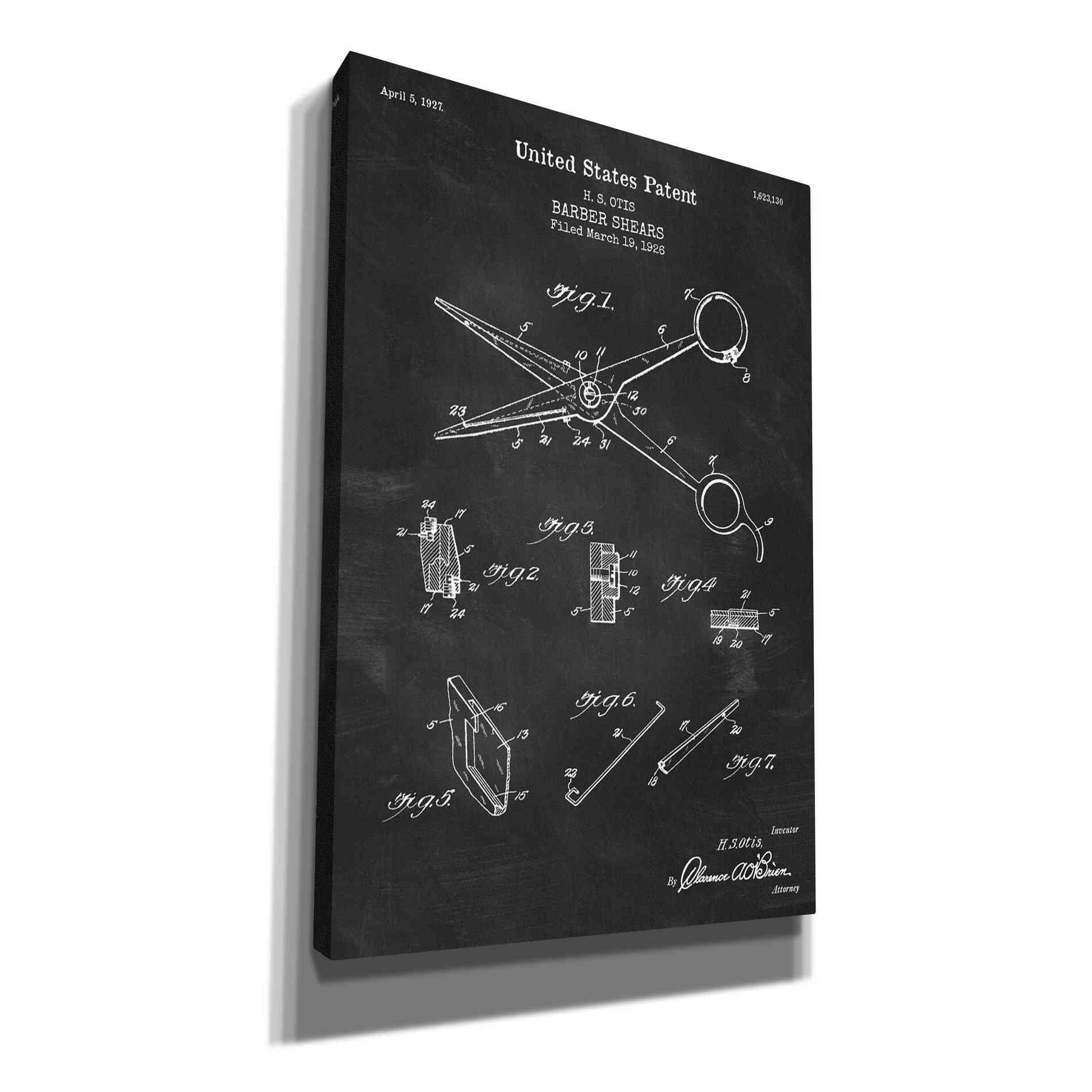 'Barber Shears Blueprint Patent Chalkboard' Canvas Wall Art