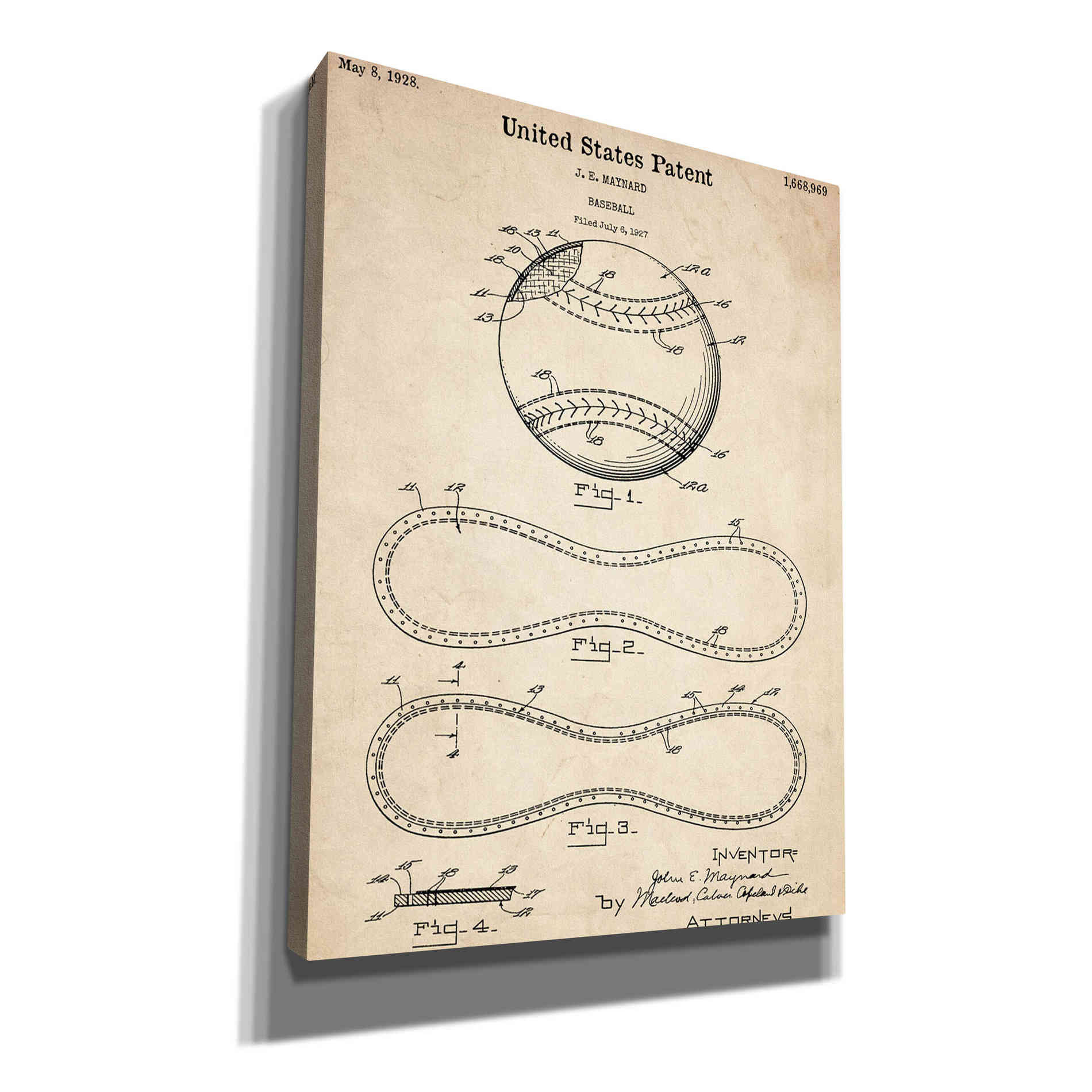 'Baseball Vintage Patent Blueprint' Canvas Wall Art