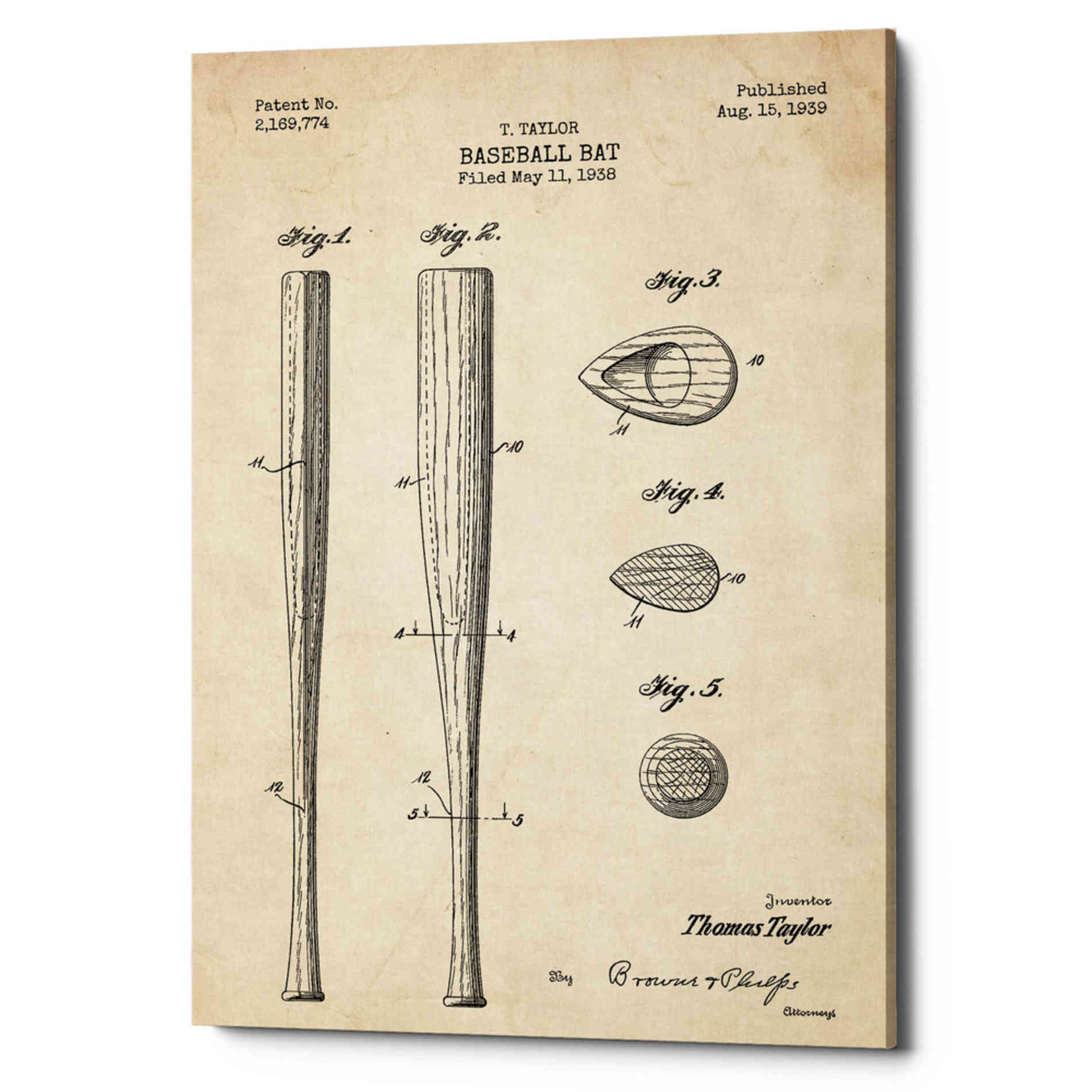 'Baseball Bat Blueprint Patent' Canvas Wall Art