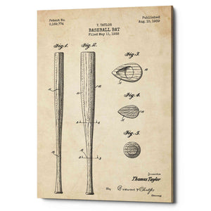 'Baseball Bat Blueprint Patent' Canvas Wall Art