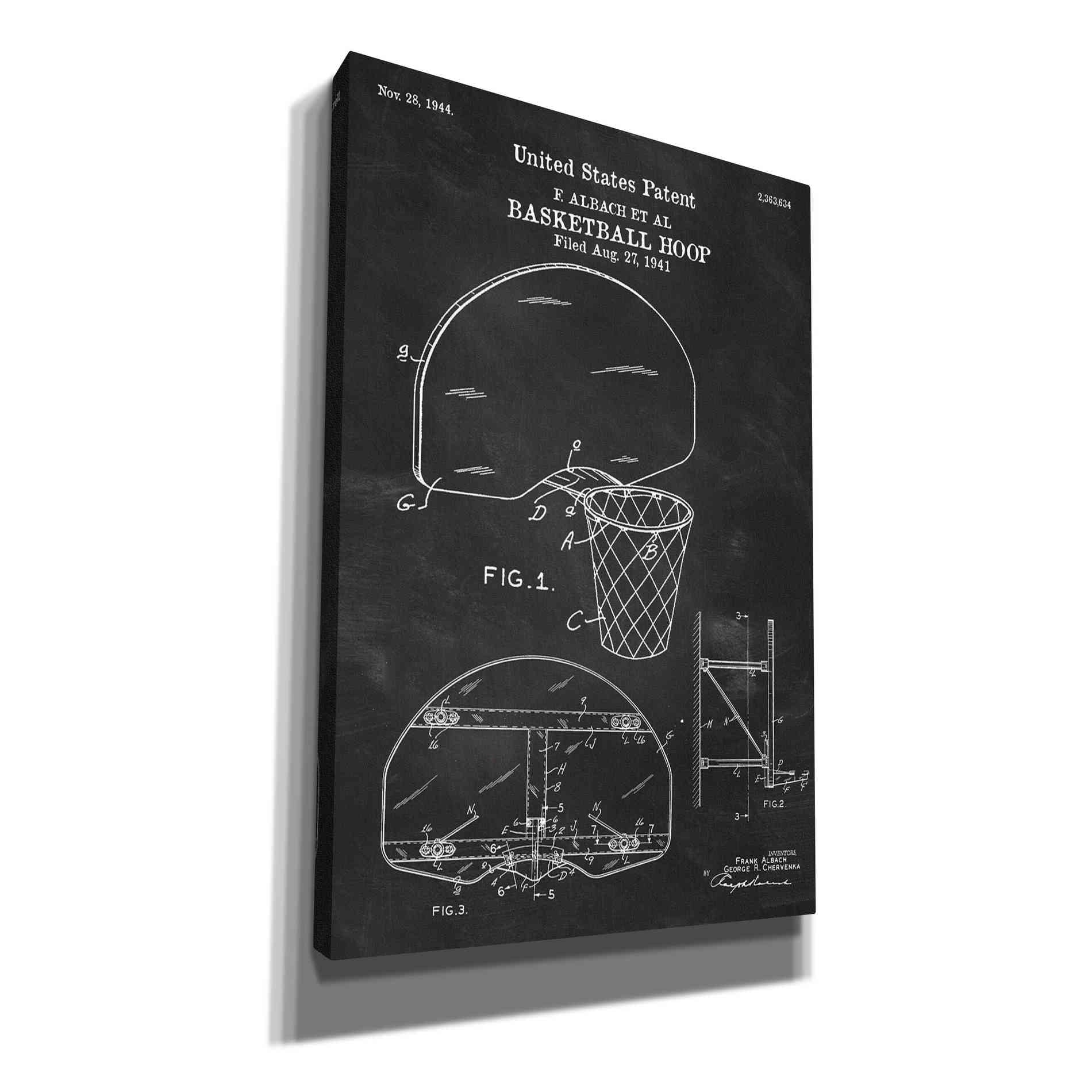 'Basketball Hoop Blueprint Patent Chalkboard' Canvas Wall Art