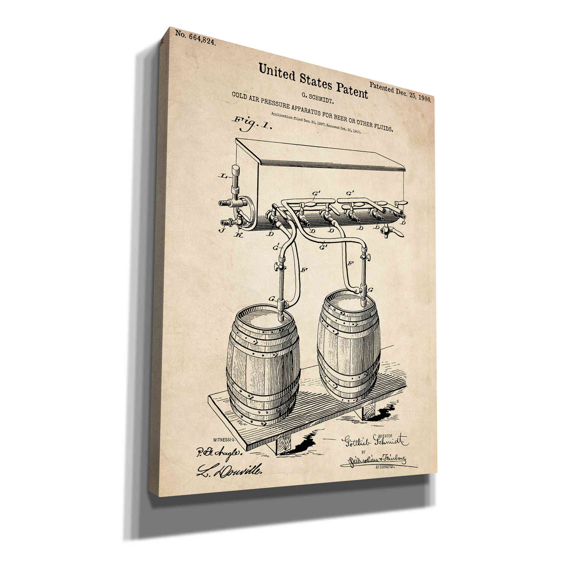 'Beer Barrel Vintage Patent Blueprint' Canvas Wall Art
