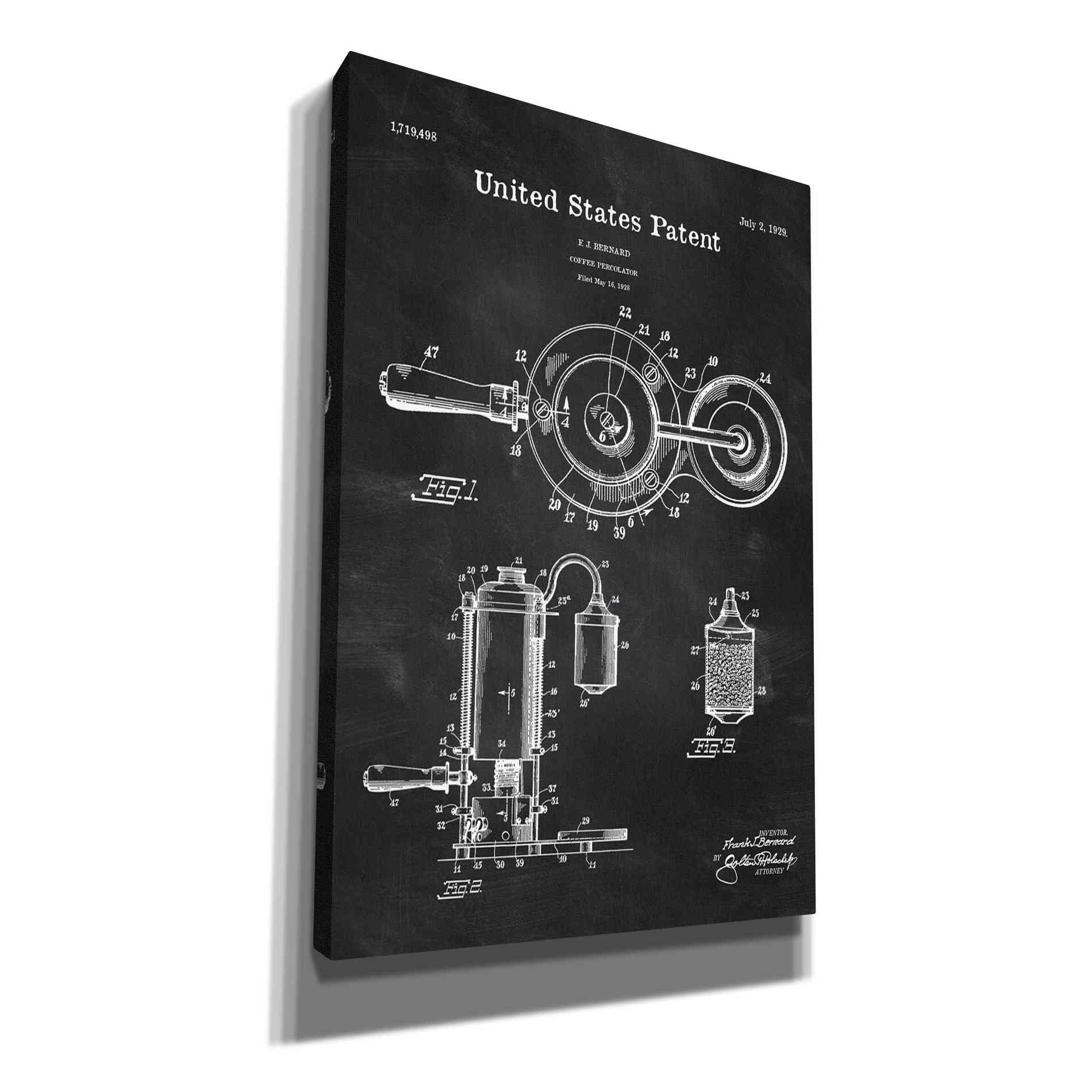 'Coffee Percolator Blueprint Patent Chalkboard' Canvas Wall Art