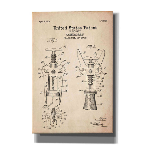Image of 'Corkscrew Blueprint Patent Parchment' Canvas Wall Art