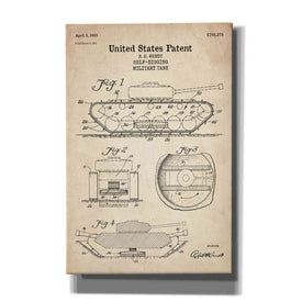 'Self-Digging Military Tank Blueprint Patent Parchment' Canvas Wall Art