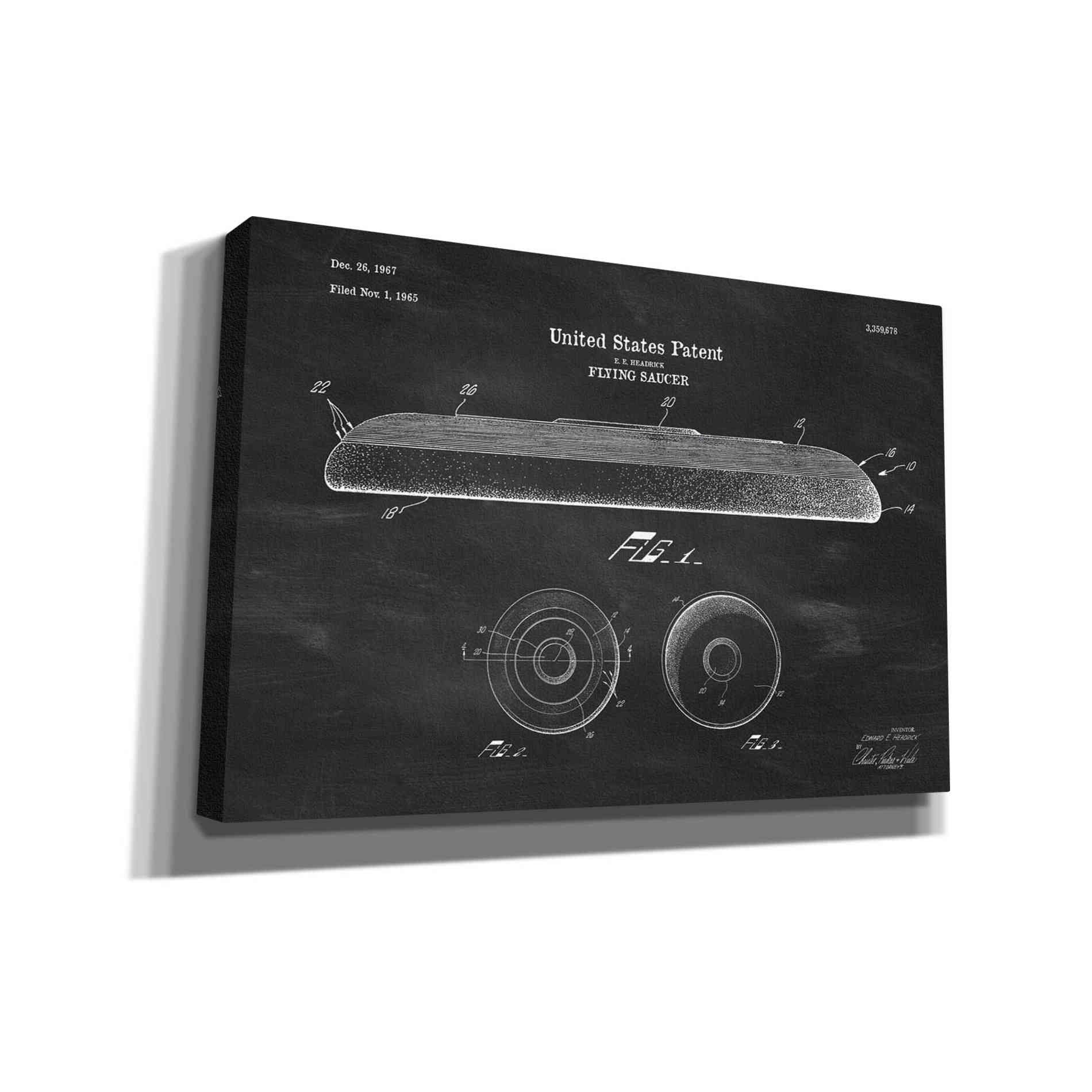 'Flying Disc Blueprint Patent Chalkboard' Canvas Wall Art