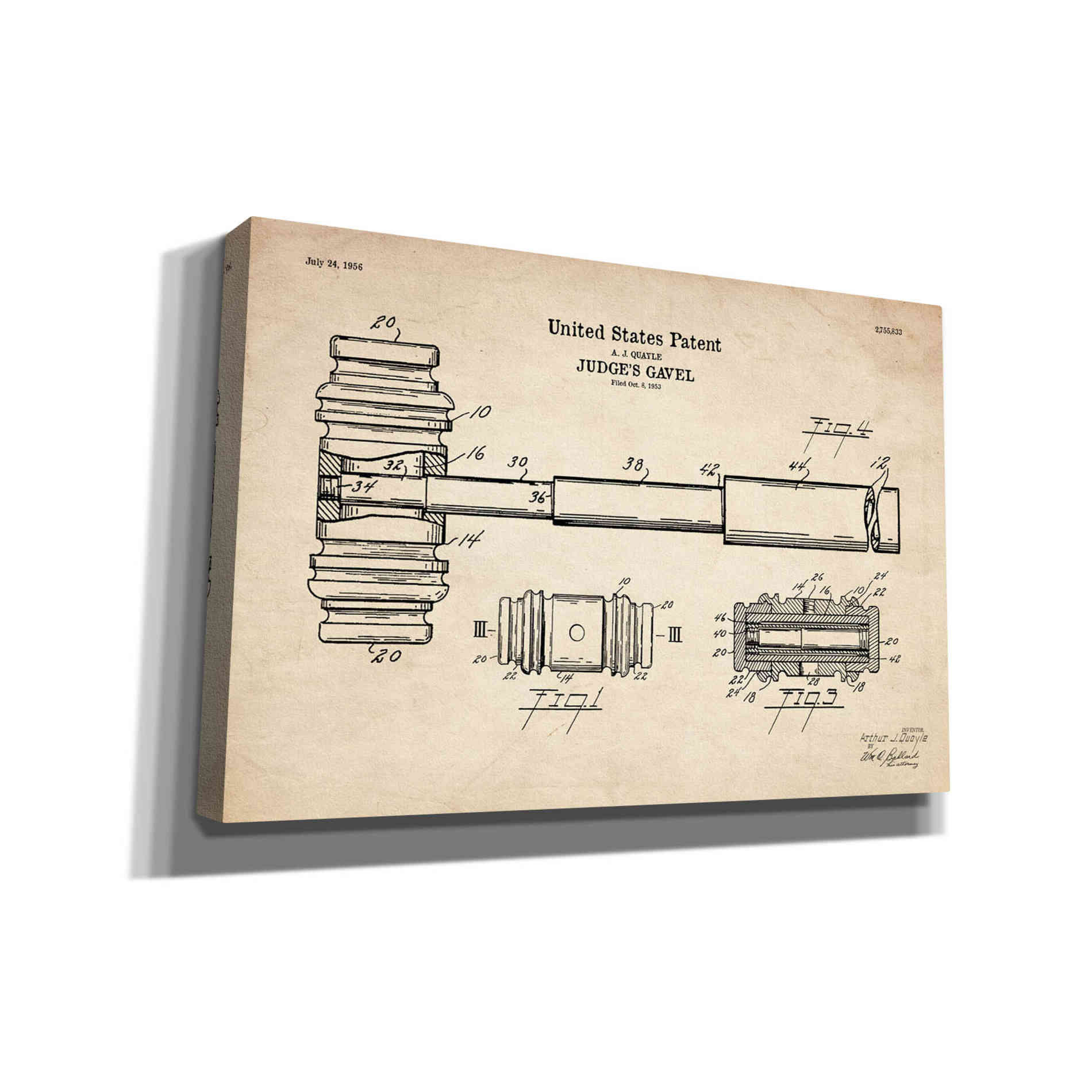 'Judge's Gavel Blueprint Patent Parchment' Canvas Wall Art