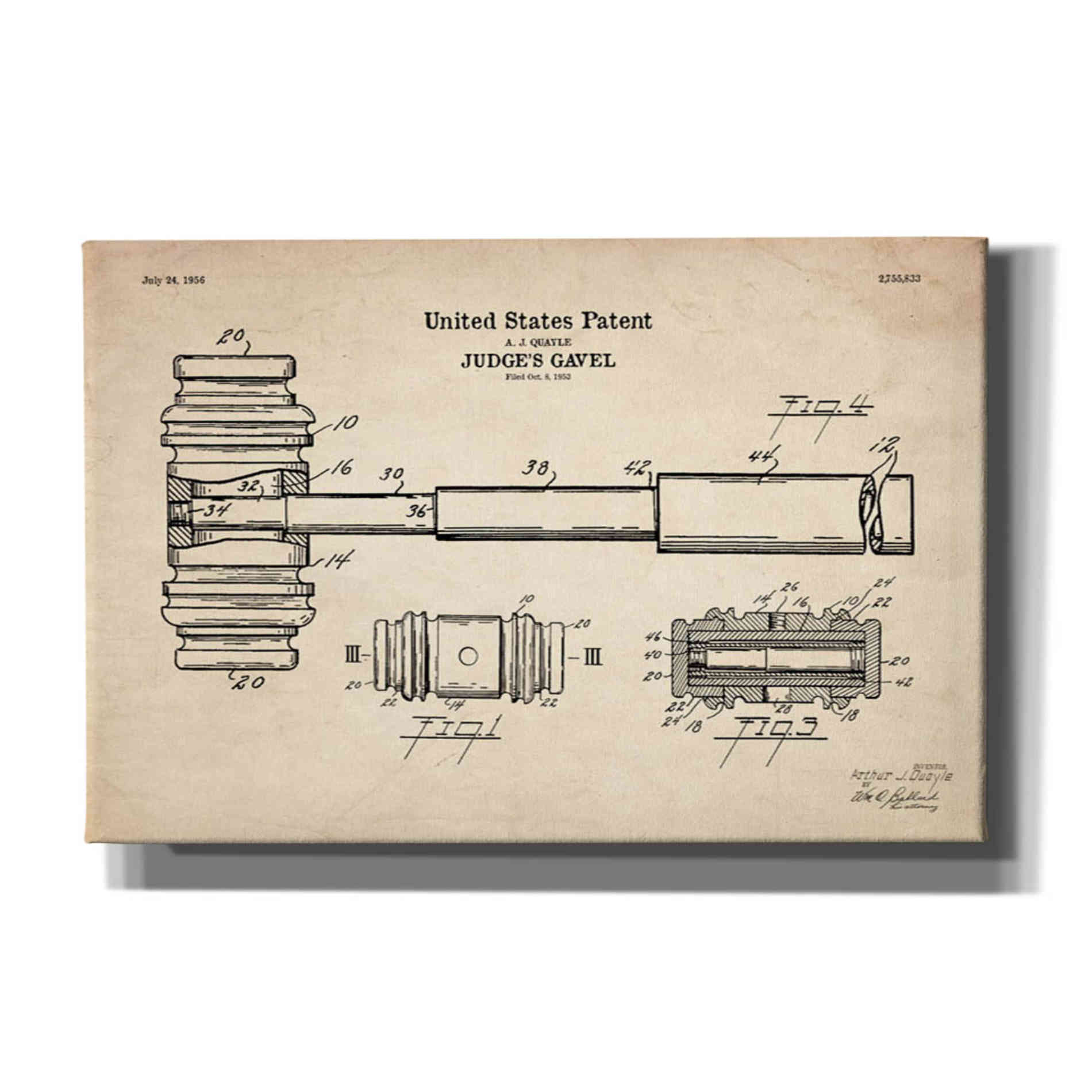 'Judge's Gavel Blueprint Patent Parchment' Canvas Wall Art