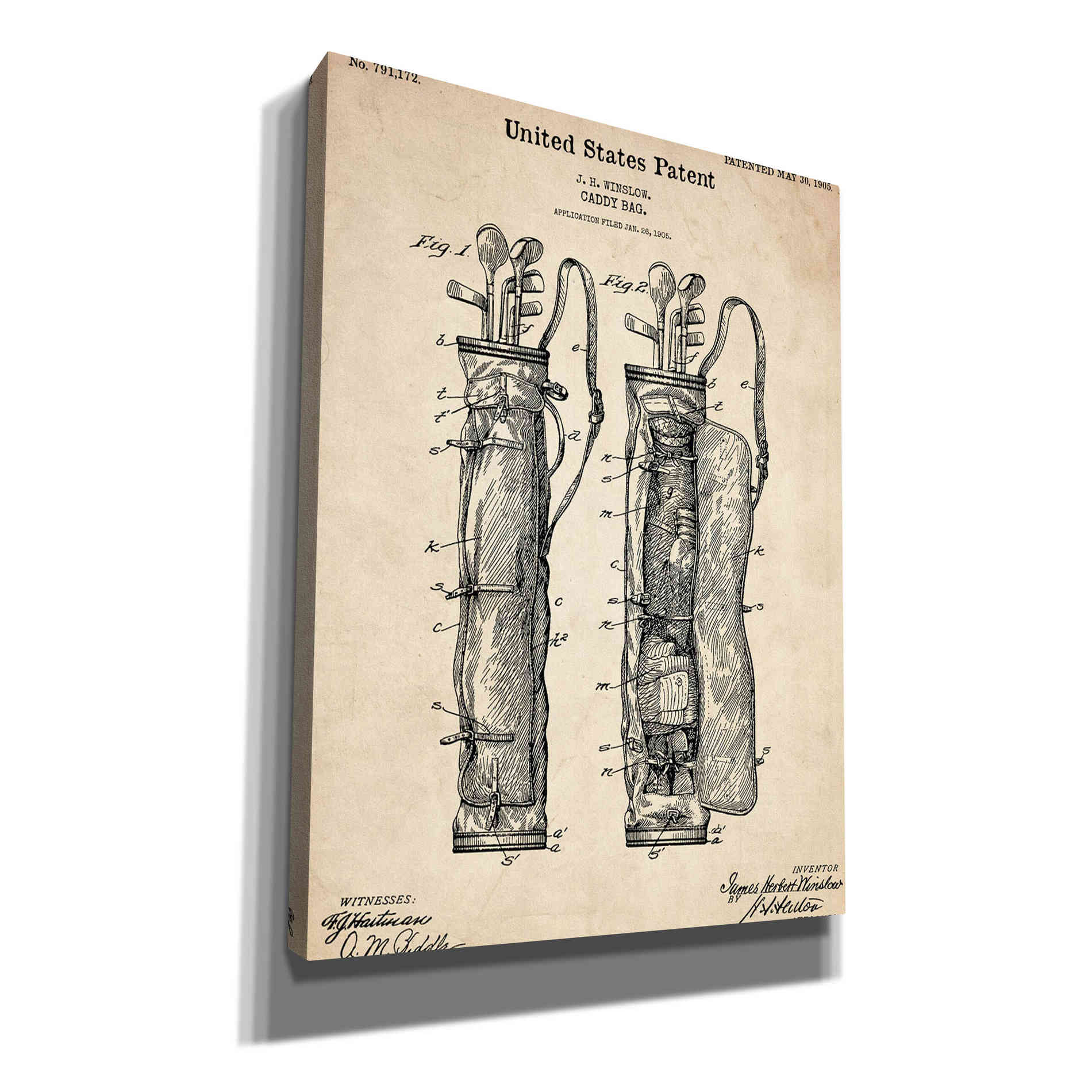 'Golf Bag Caddy Vintage Patent Blueprint' Canvas Wall Art
