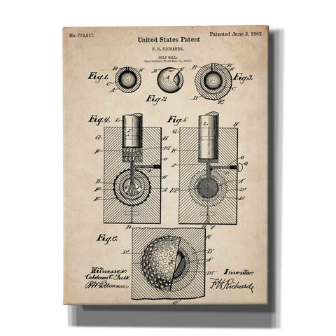 Image of 'Golf Ball Vintage Patent Blueprint' Canvas Wall Art