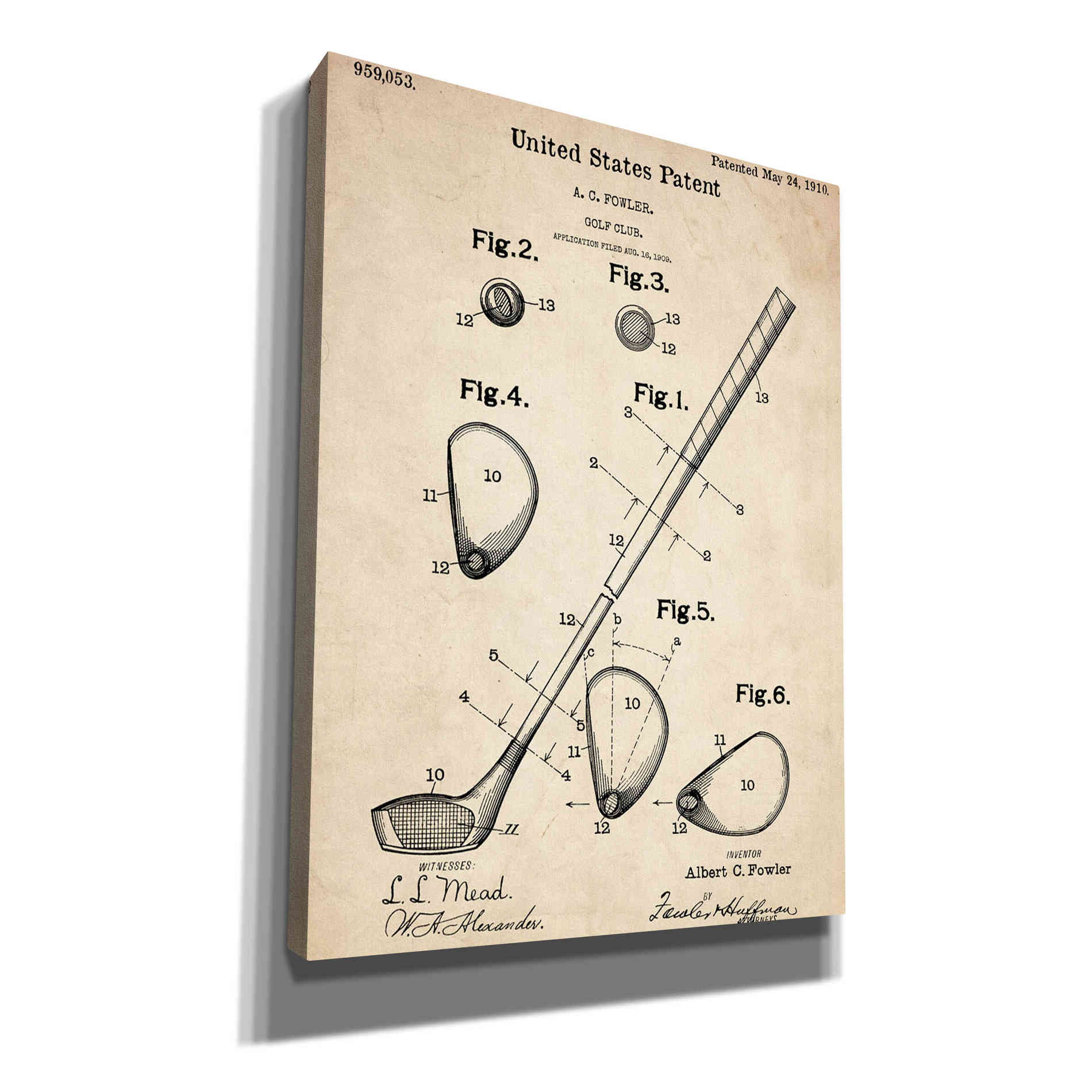 'Golf Club Vintage Patent Blueprint' Canvas Wall Art