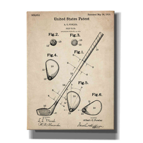 Image of 'Golf Club Vintage Patent Blueprint' Canvas Wall Art