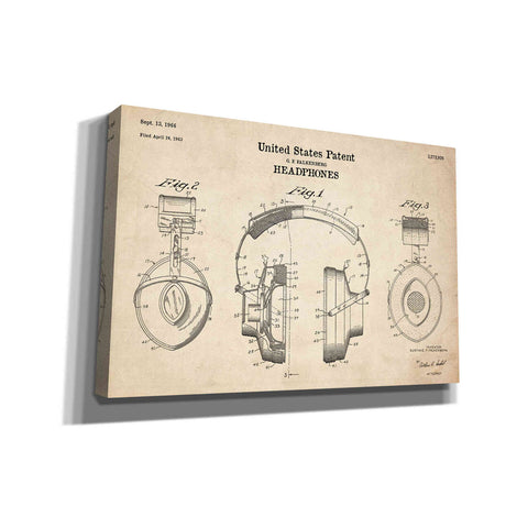 Image of 'Headphones Blueprint Patent Parchment' Canvas Wall Art