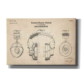 'Headphones Blueprint Patent Parchment' Canvas Wall Art