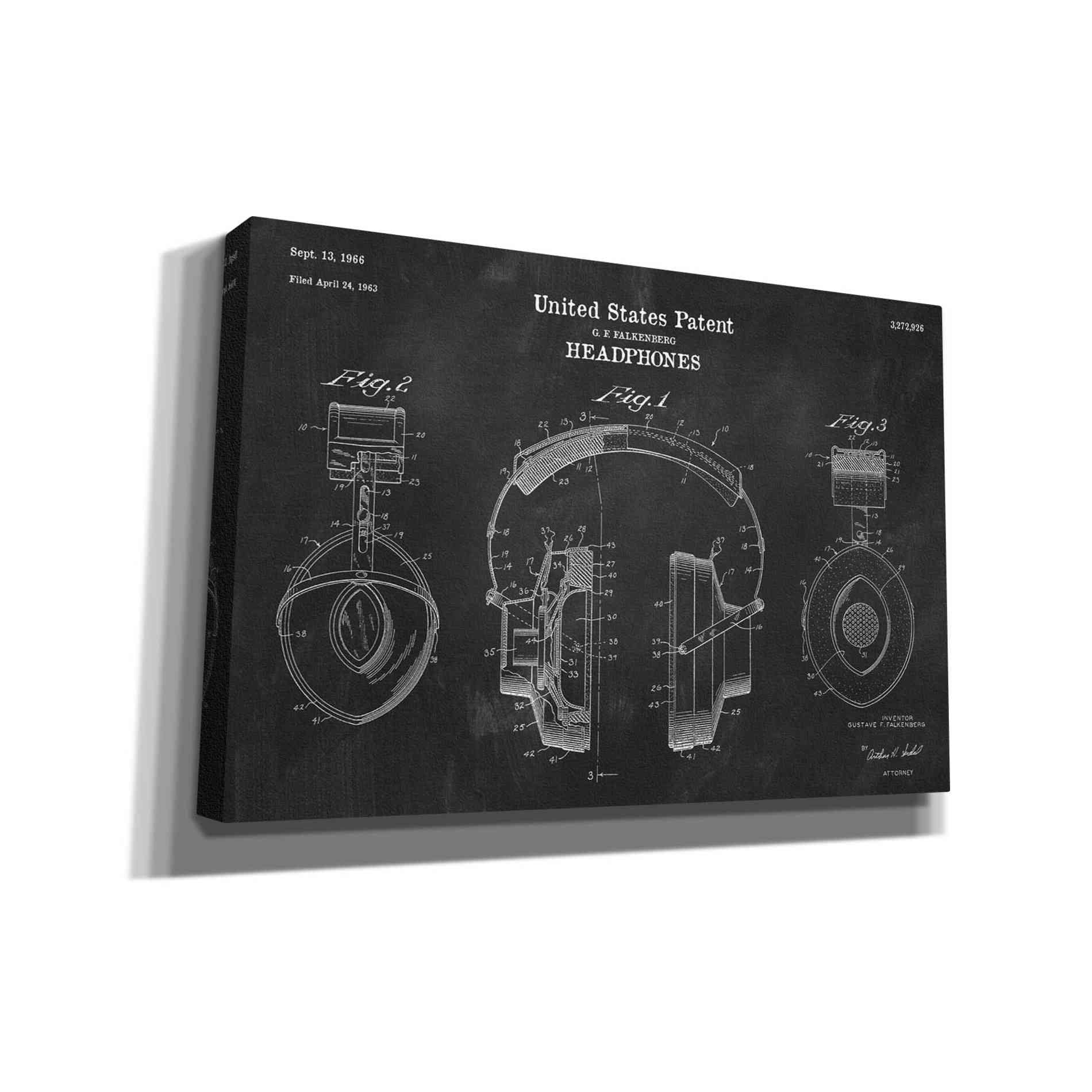 'Headphones Blueprint Patent Chalkboard' Canvas Wall Art