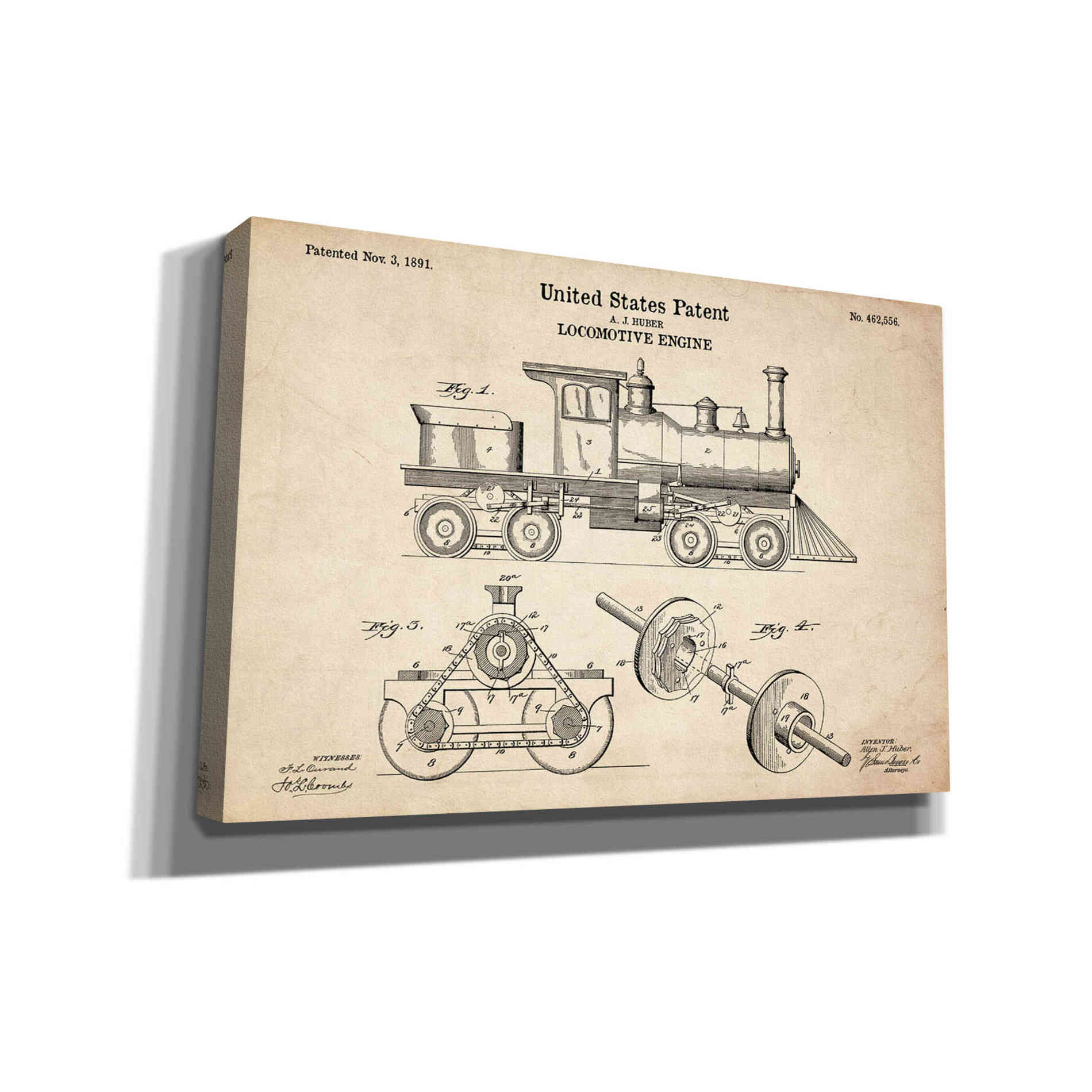 'Locomotive Engine Blueprint Patent Parchment' Canvas Wall Art
