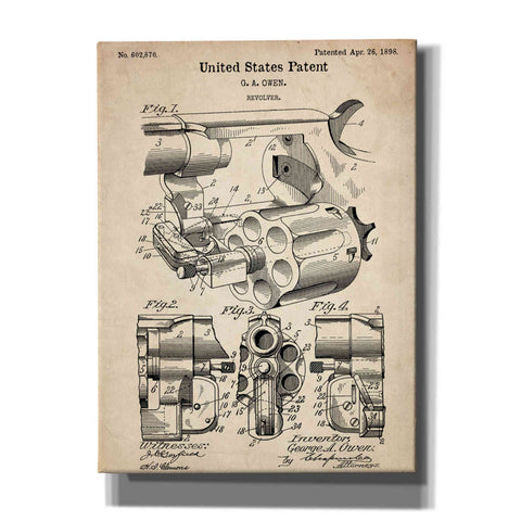 Image of 'Owen Revolver Vintage Patent' Canvas Wall Art