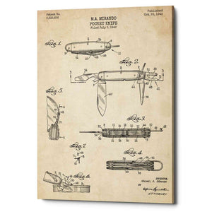 'Pocket Knife Blueprint Patent Parchment' Canvas Wall Art