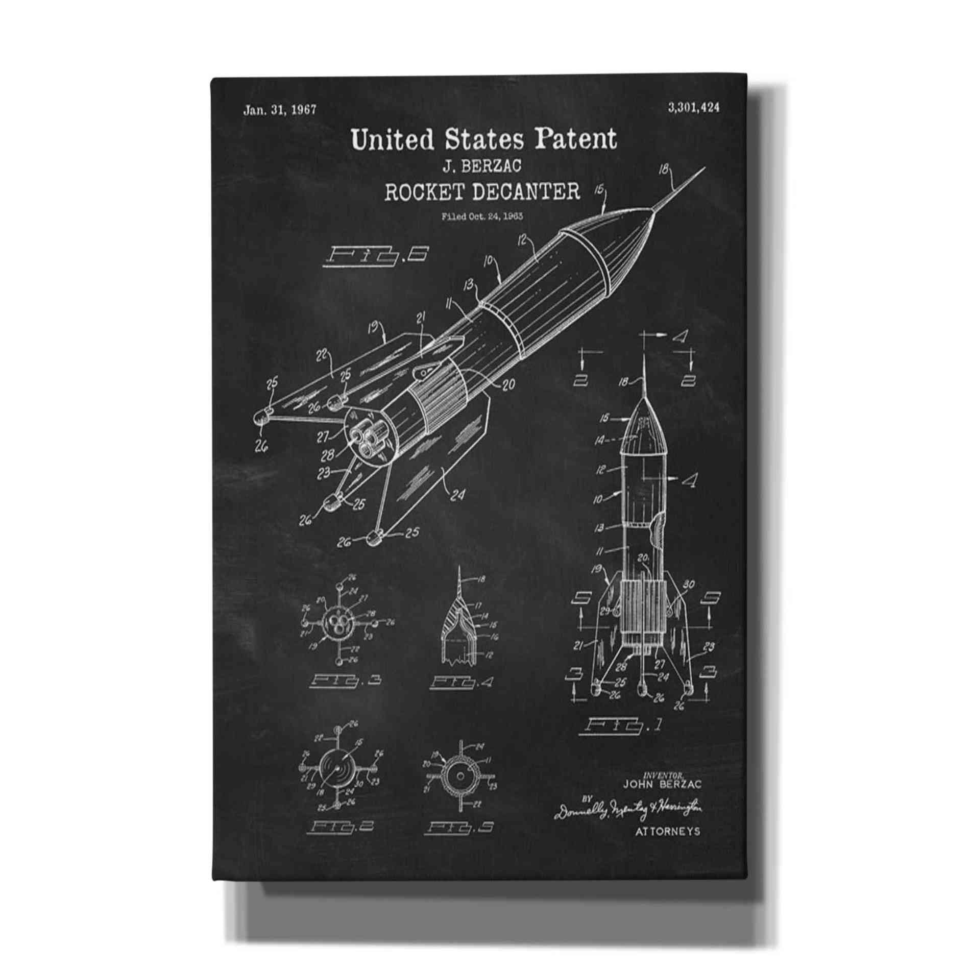 'Rocket Ship Blueprint Patent Chalkboard' Canvas Wall Art